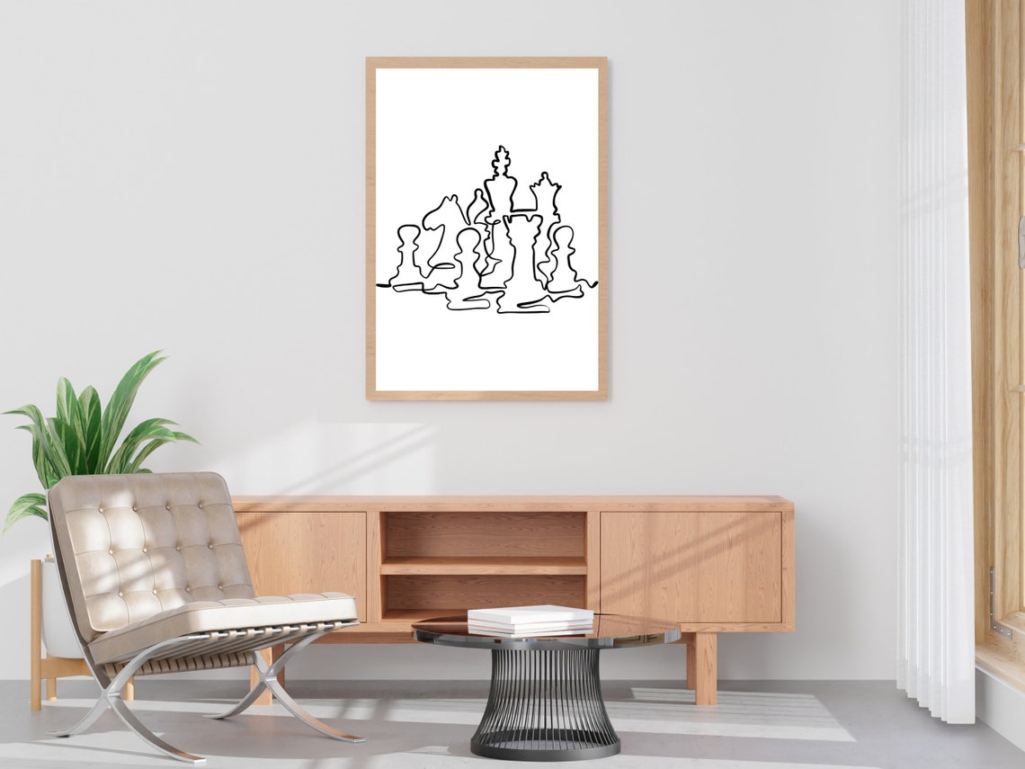 Chess Pieces Continuous Line Drawing King Strategy Game Poster - Image 4