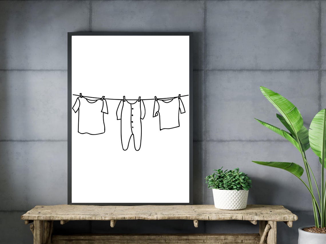 Baby Clothes On Clothesline Line Art Nursery Laundry Room Decor Poster - Image 3