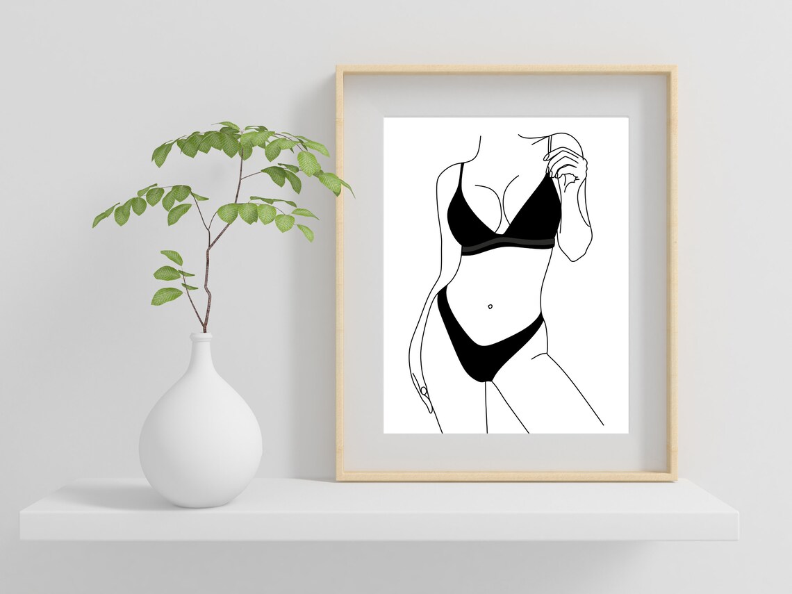 Elegant Female Figure Bikini Minimalist Body Line Art Drawing Print - Image 2