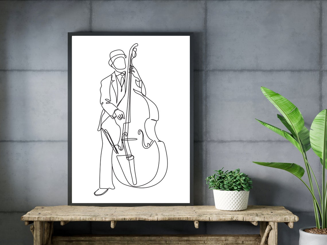 Jazz Musician Playing Double Bass Upright Minimalist Line Art Poster - Image 3