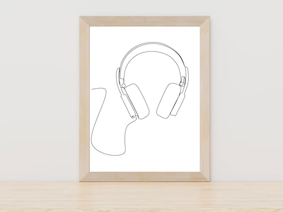 Over Ear Headphones One Line Art Minimalist Audiophile Decor Poster