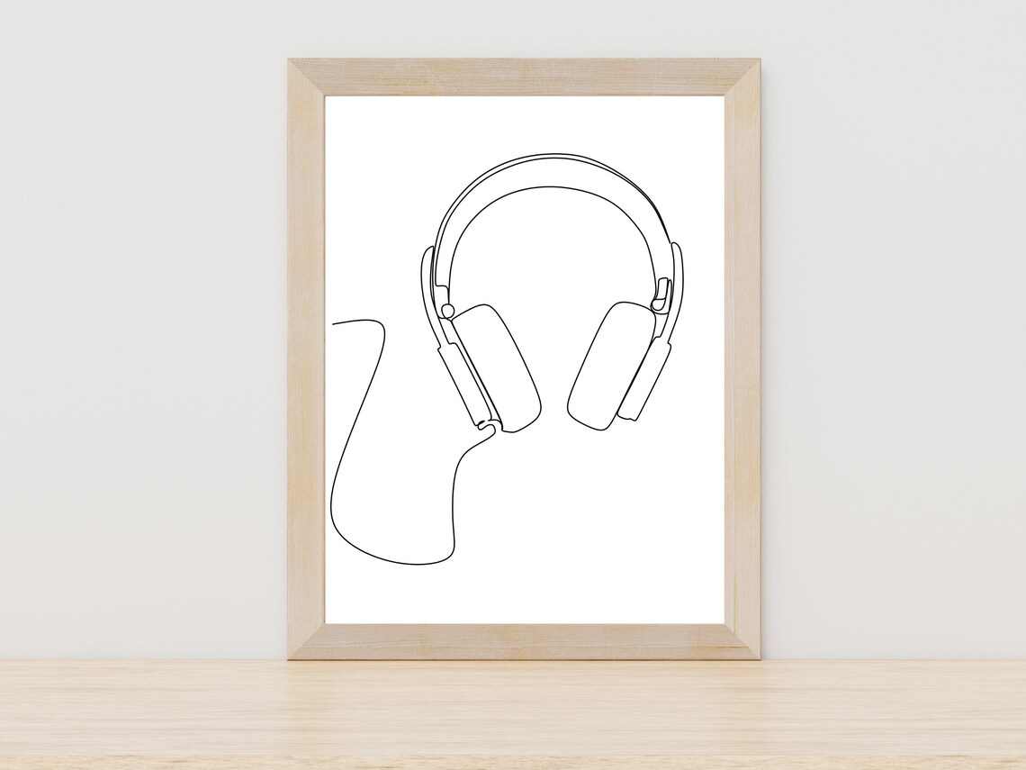 Over Ear Headphones One Line Art Minimalist Audiophile Decor Poster