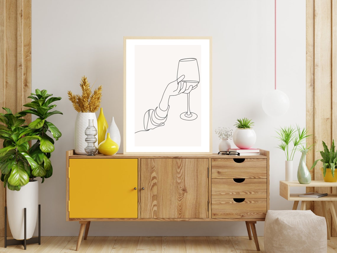 Hand Holding Wine Glass Single Line Drawing Elegant Bar Decor Poster - Image 3