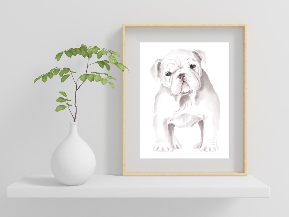 White English Bulldog Puppy Watercolor Sweet Dog Portrait Art Poster - Image 2