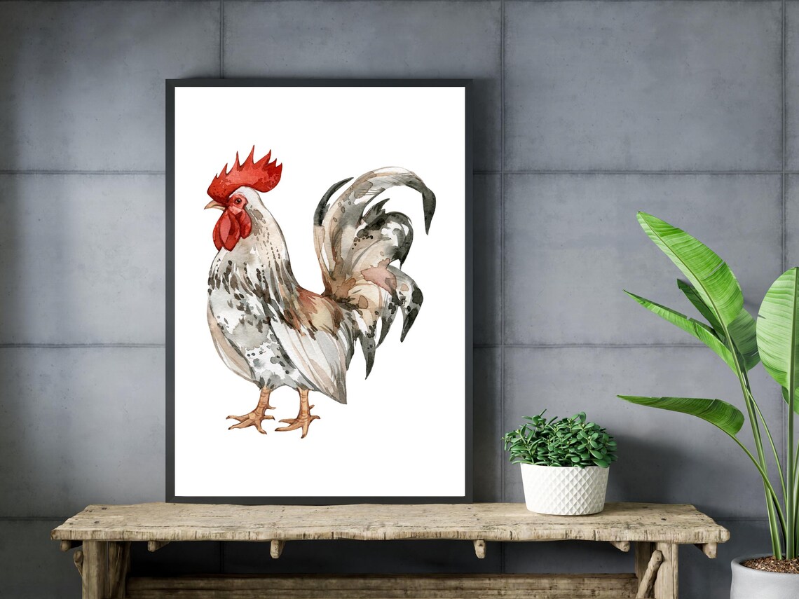 Rooster Watercolor Art Print, Rustic Country Decor - Image 3