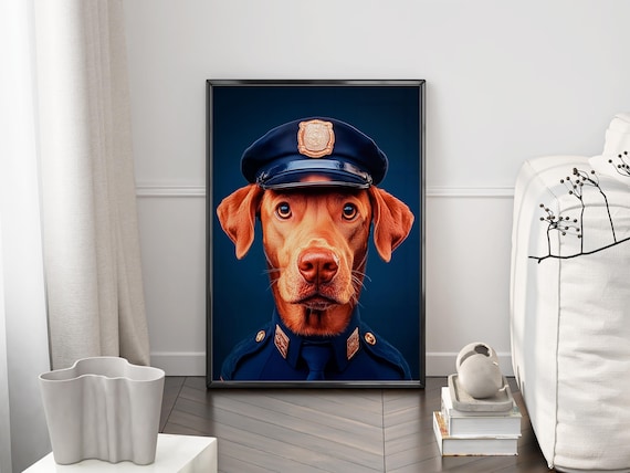 Funny Police Dog Wall Art Officer Portrait Print Hilarious Animal Poster Quirky Pet Decor Lover Gift