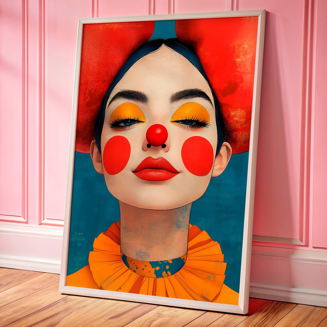 Clowncore Colorful Woman Clown Portrait Pop Art Poster for Bedroom