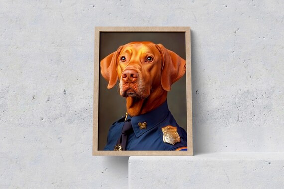 Police Dog Poster Funny Pet Wall Decor Quirky Portrait Gift For Lovers