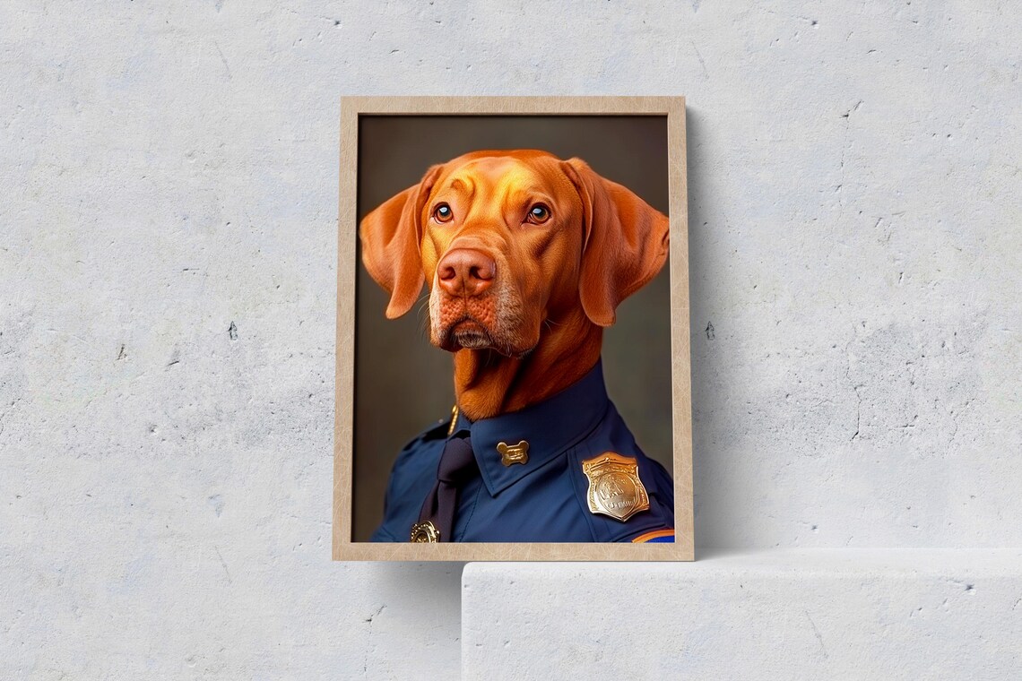 Police Dog Poster Funny Pet Wall Decor Quirky Portrait Gift For Lovers
