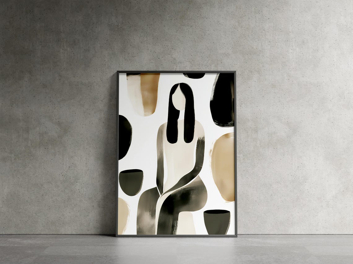 Abstract Seated Woman Black Beige Brushstroke Modern Figure Poster