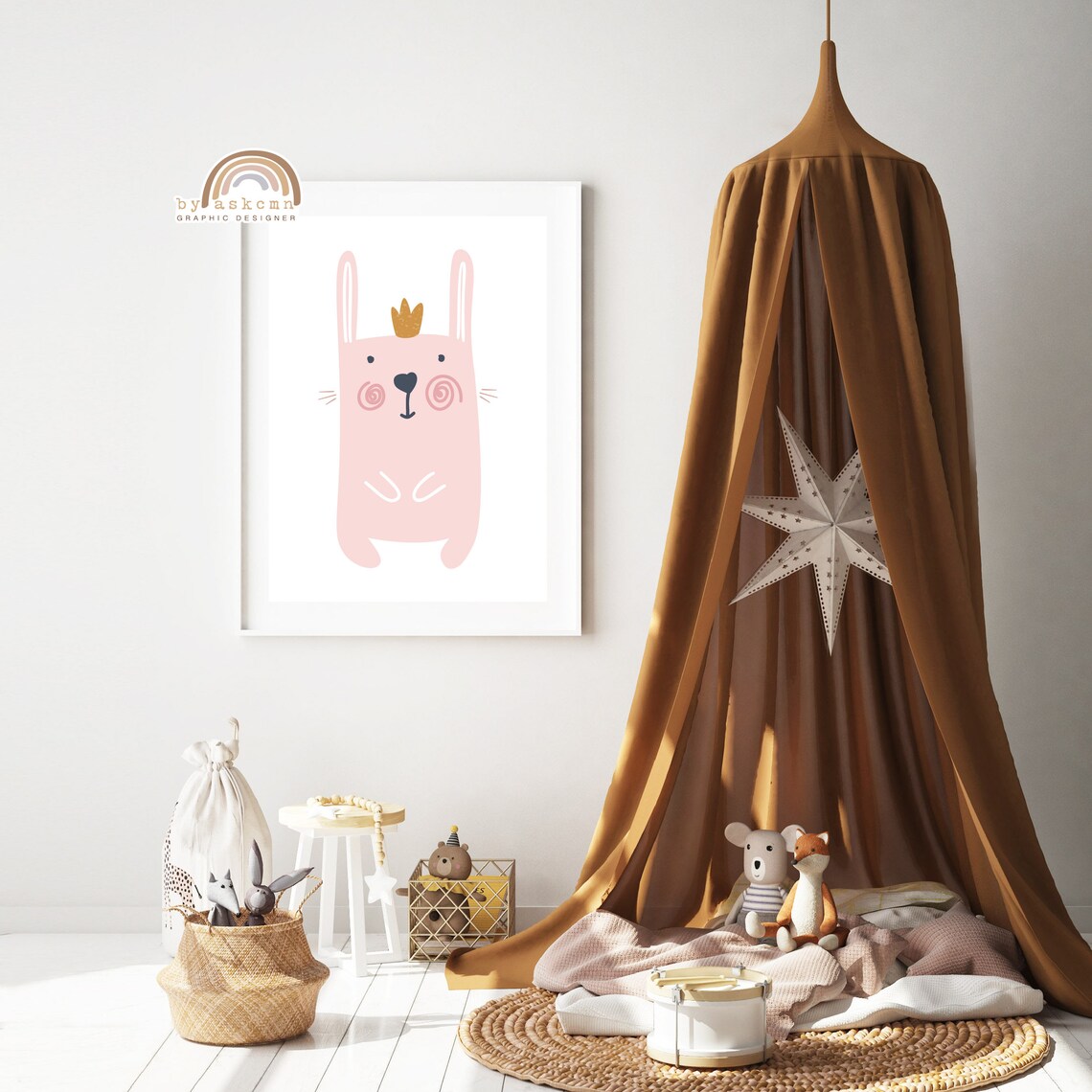 Pink Crowned Bunny With Swirl Cheeks Nursery Room Decor Poster - Image 3