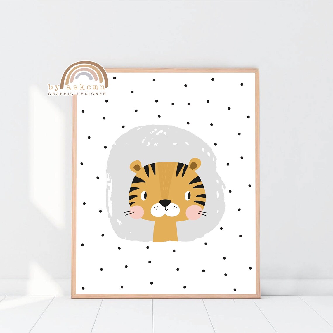 Baby Tiger Nursery Gray Circle Jungle Safari Kids Room Poster - Image 5