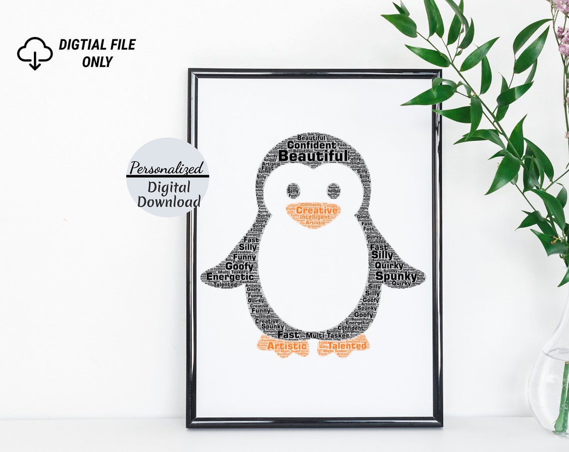 Personalized Penguin Word Art Custom Personality Traits Poster
