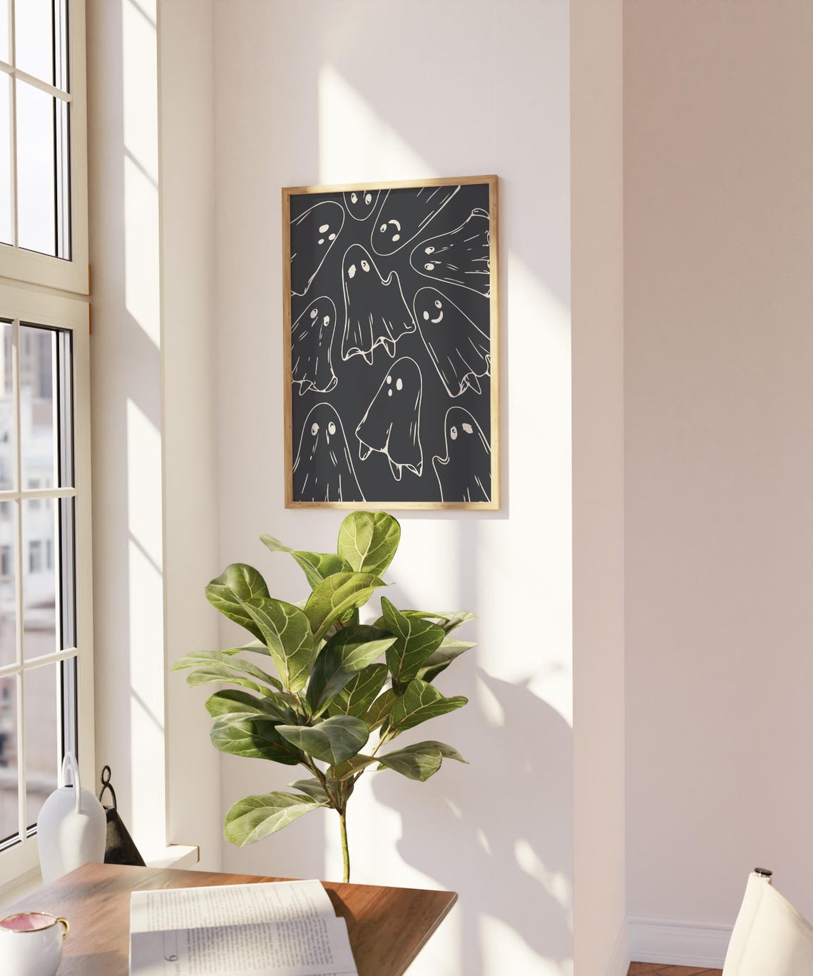 Trendy Black White Cute Ghost Doodle Spooky Halloween Poster - Image 3