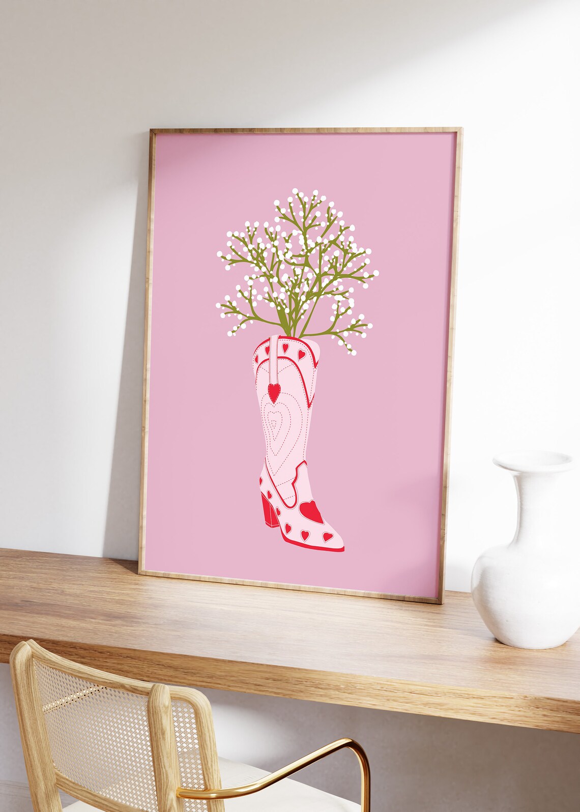 Retro Cowgirl Boots With Flowers Art Print - Image 2