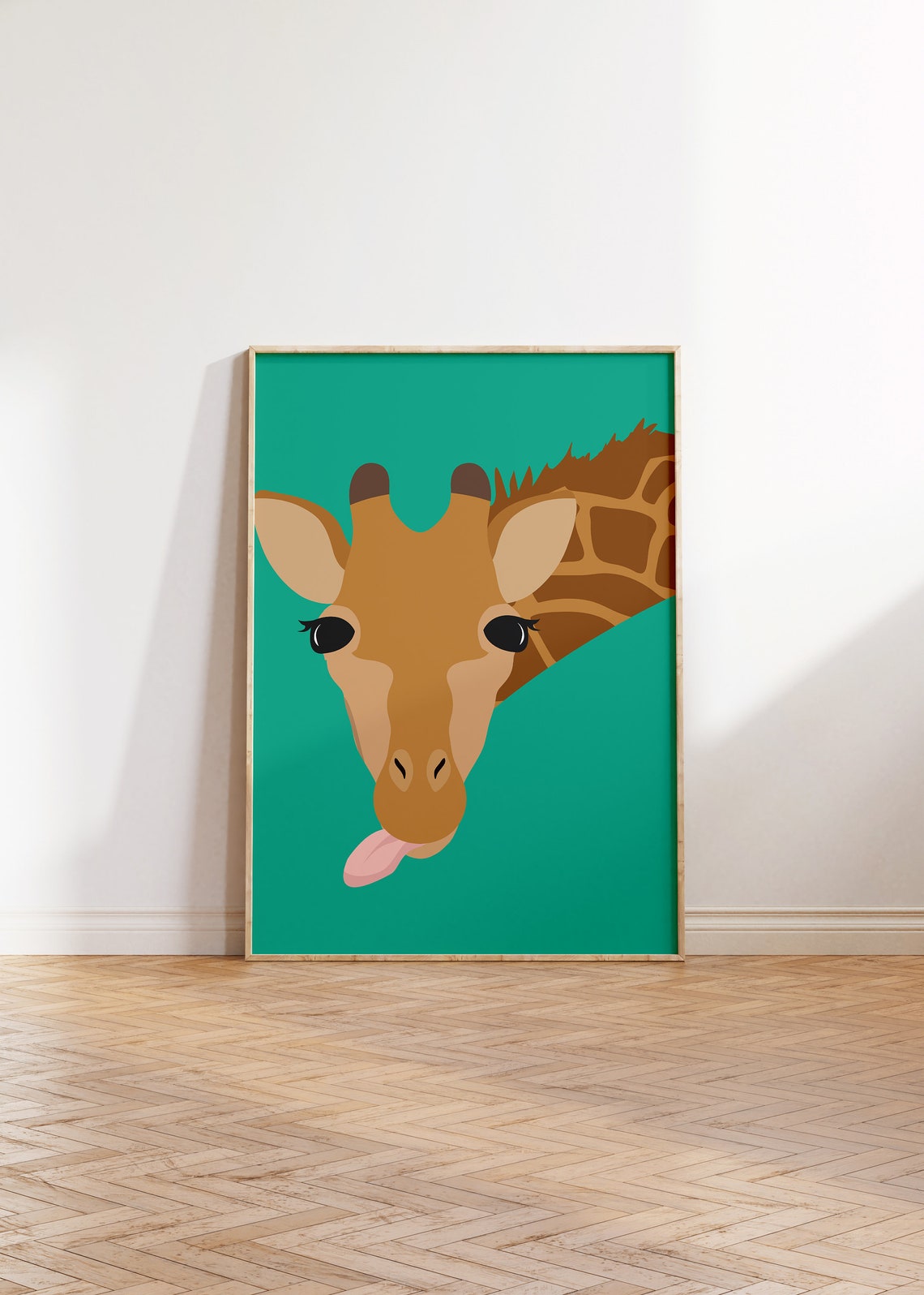 Cute Giraffe Head Green Background Playful Minimal Animal Poster