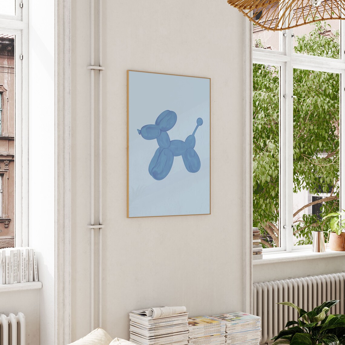 Blue Balloon Dog Minimal Watercolor Art Preppy Dorm Room Poster