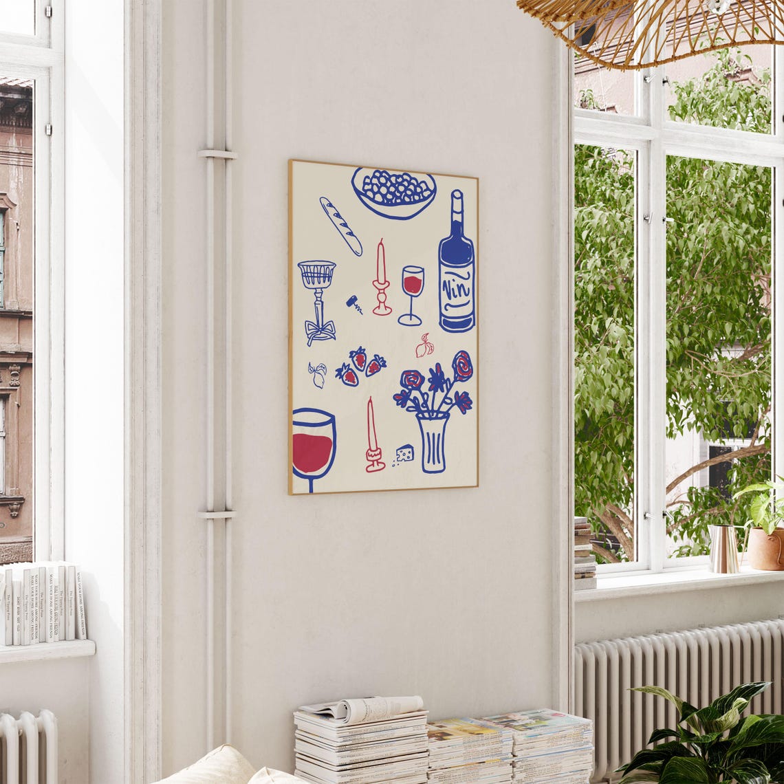 Navy Blue French Wine Dinner Table Line Art Kitchen Bar Cart Poster - Image 2