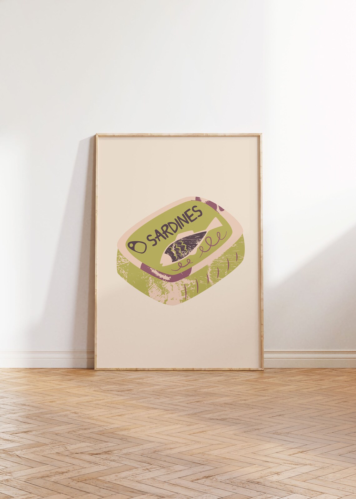 Vintage Sardines Tin Can Illustration Retro French Kitchen Food Poster