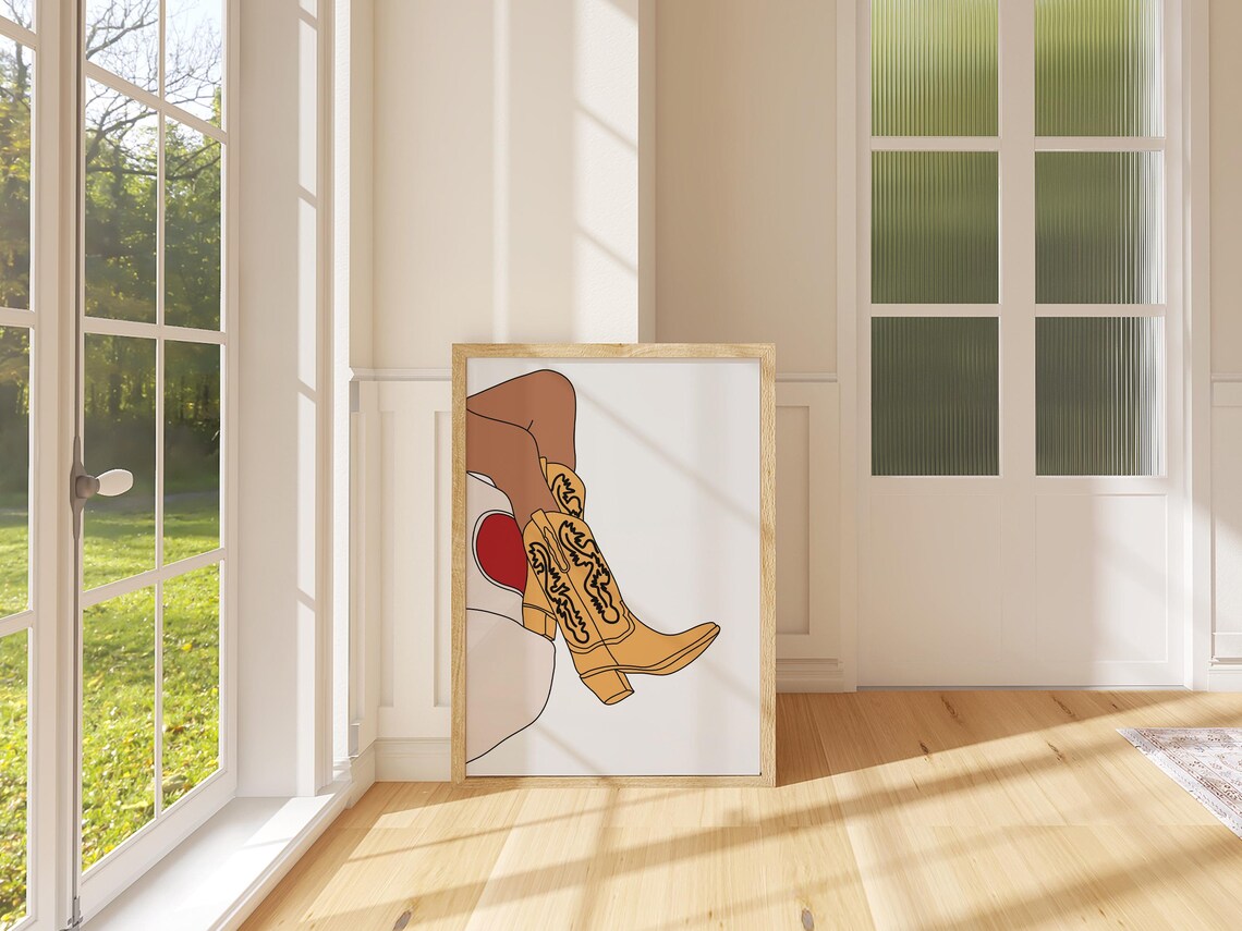 Yellow Cowgirl Western Boots Boho Art Print - Image 3