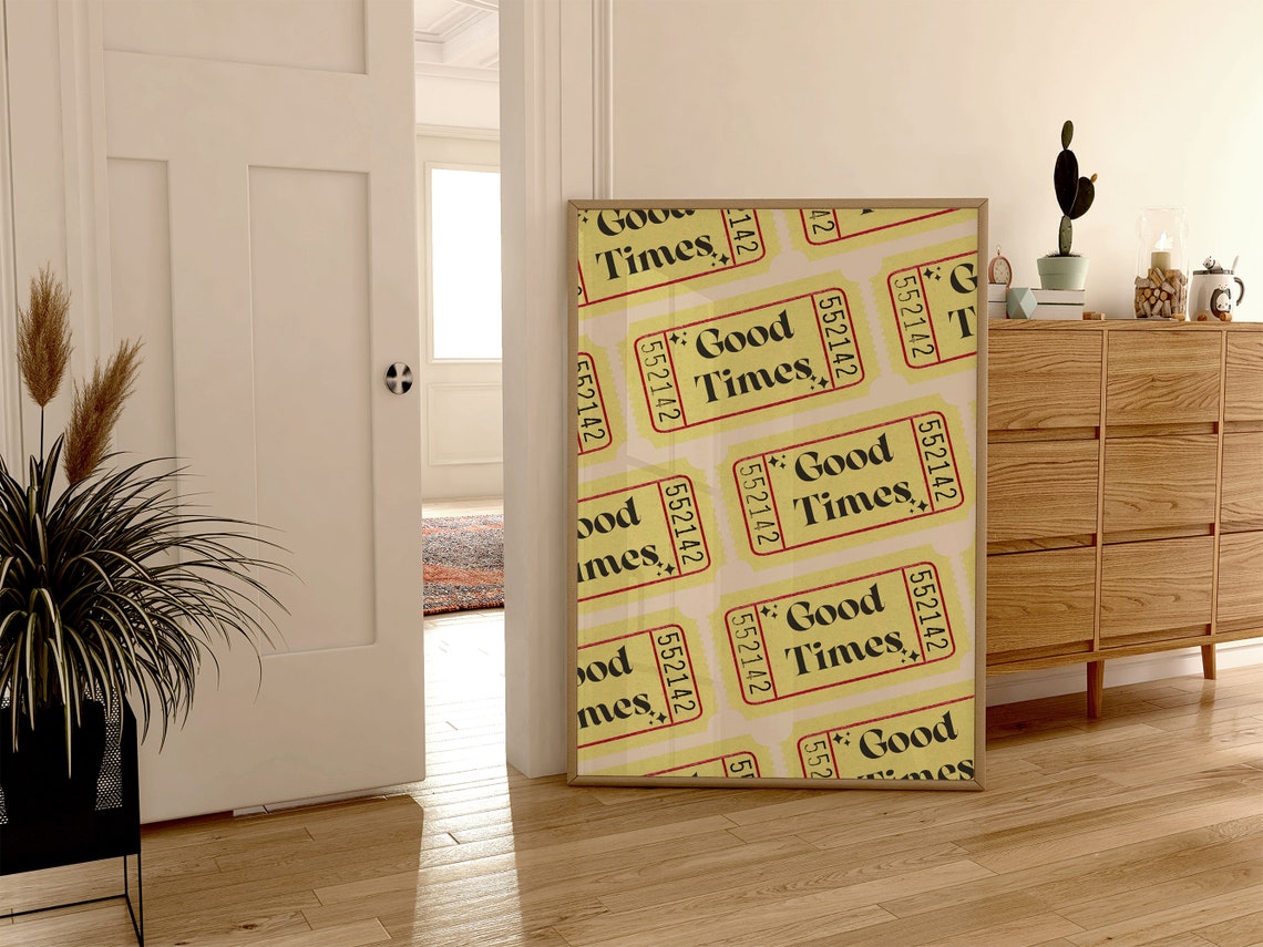 Good Times Yellow Ticket Pattern Retro Trendy Dorm Wall Art Poster - Image 2