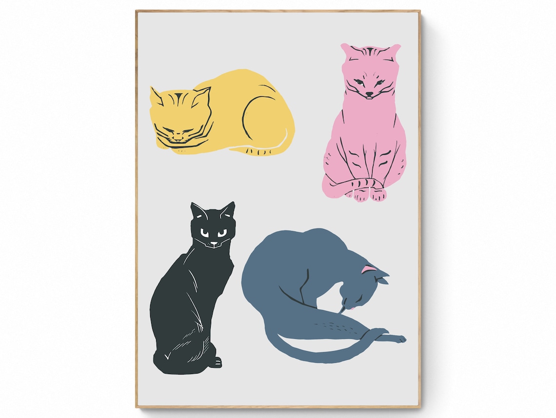 Cat Portrait Modern Art Print, Cat Lover Gift