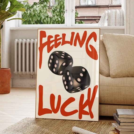 Feeling Lucky Black Dice Bold Casino Graphic Typography Art Poster