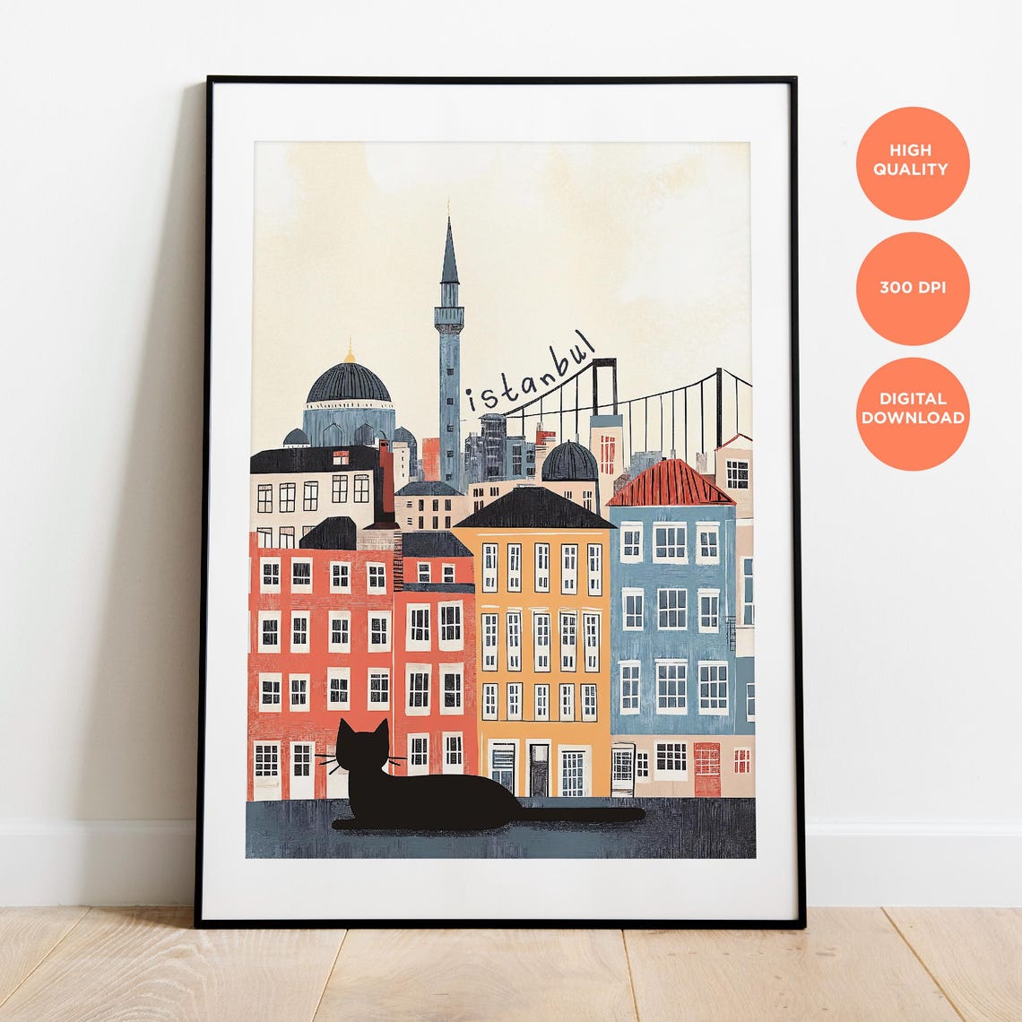 Istanbul Handwritten Cat Cartoon Cityscape Illustration Poster - Image 4