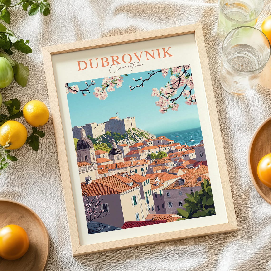 Dubrovnik Croatia Adriatic Old Town Cherry Blossom Travel Poster - Image 4