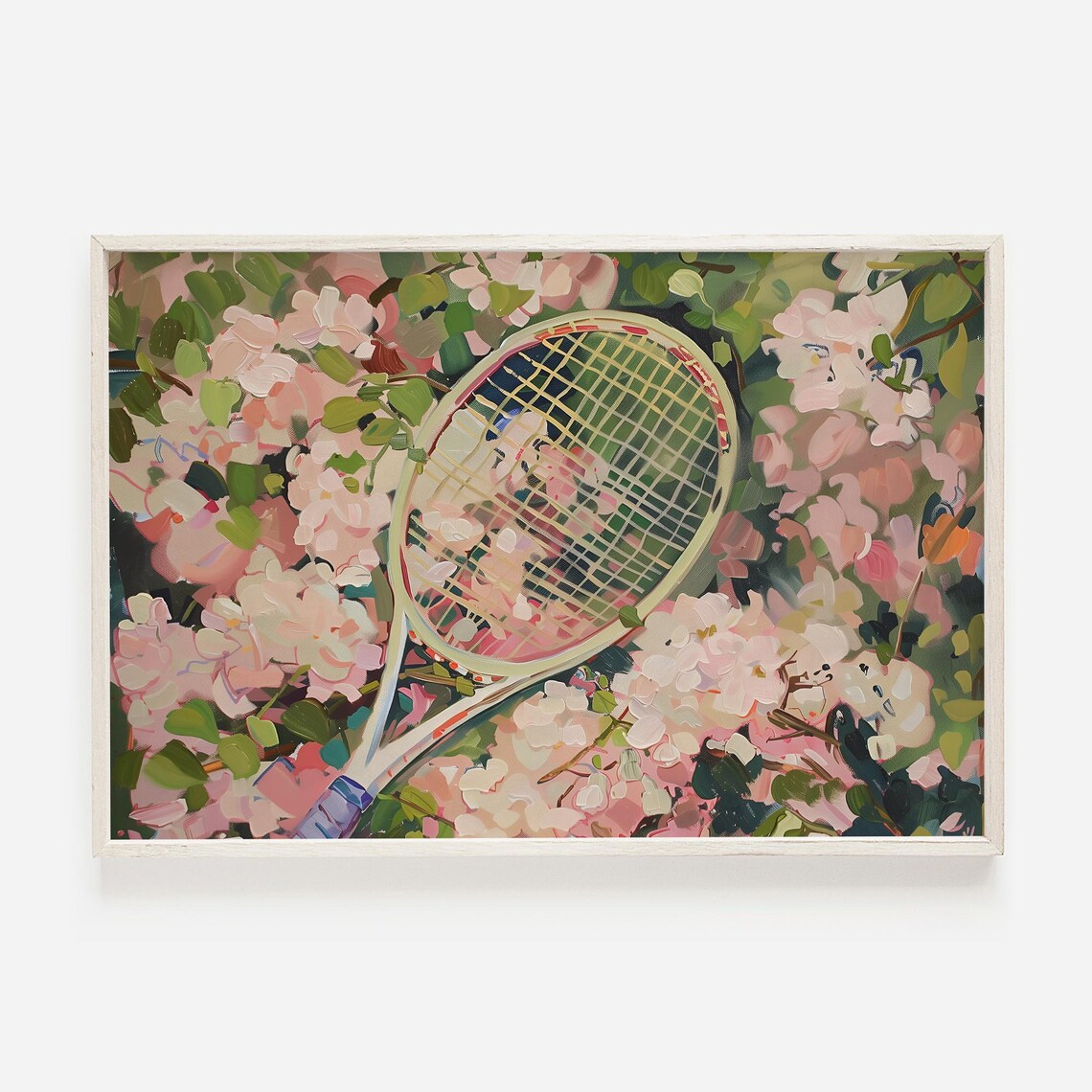 Tennis Racket In Pink Blossom Flowers Girly Sports Art Poster