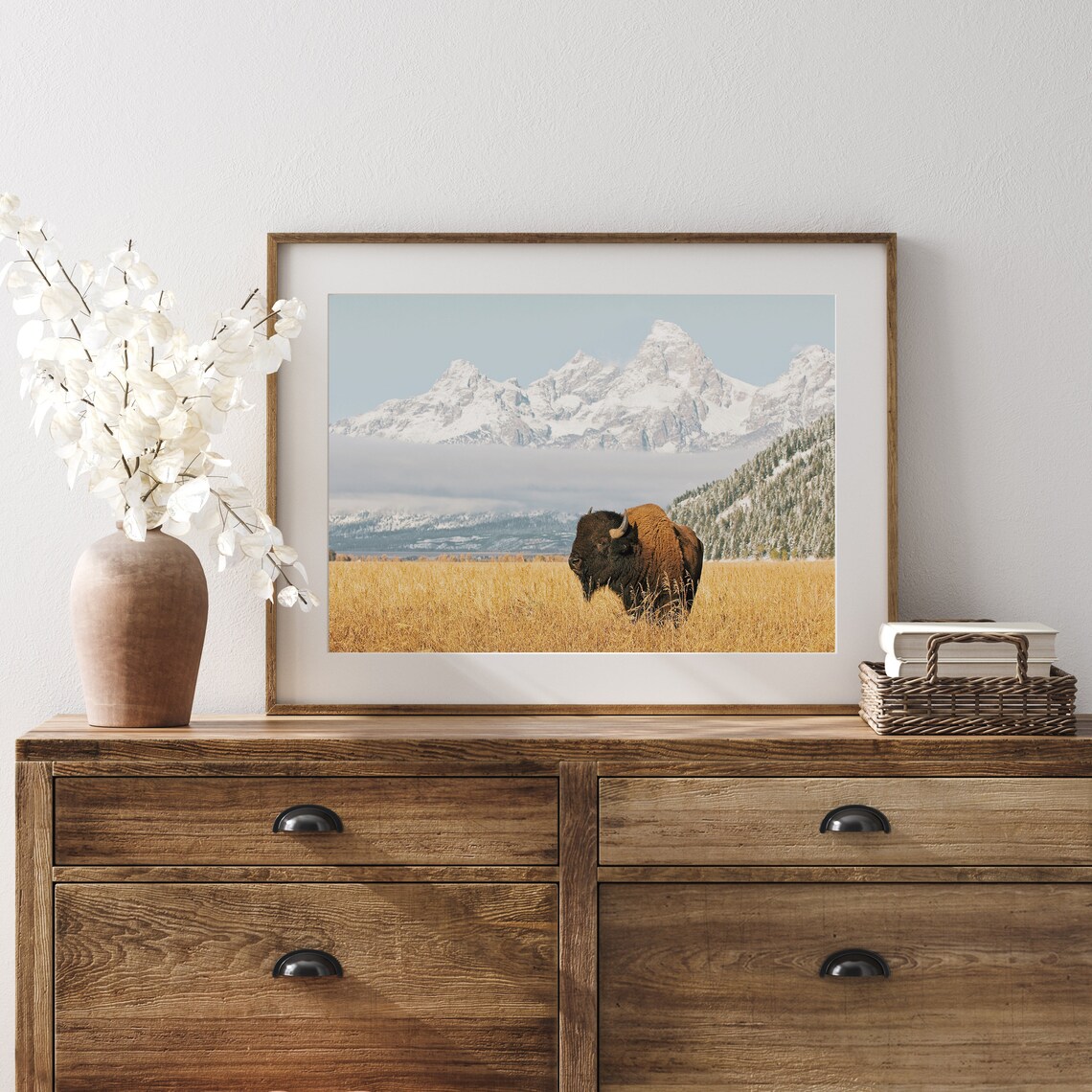 Bison With Teton Mountains Wildlife Art Print - Image 4