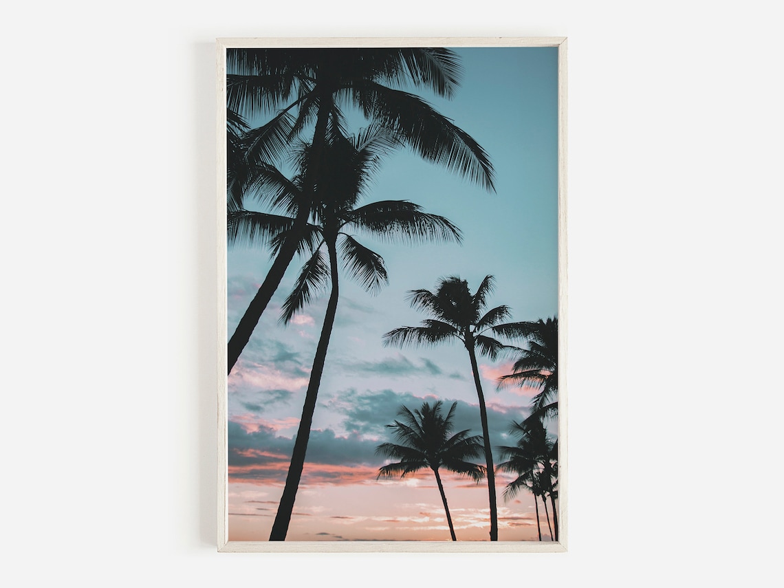 Sunset Palm Trees Pastel Beach Sunset Art Print
