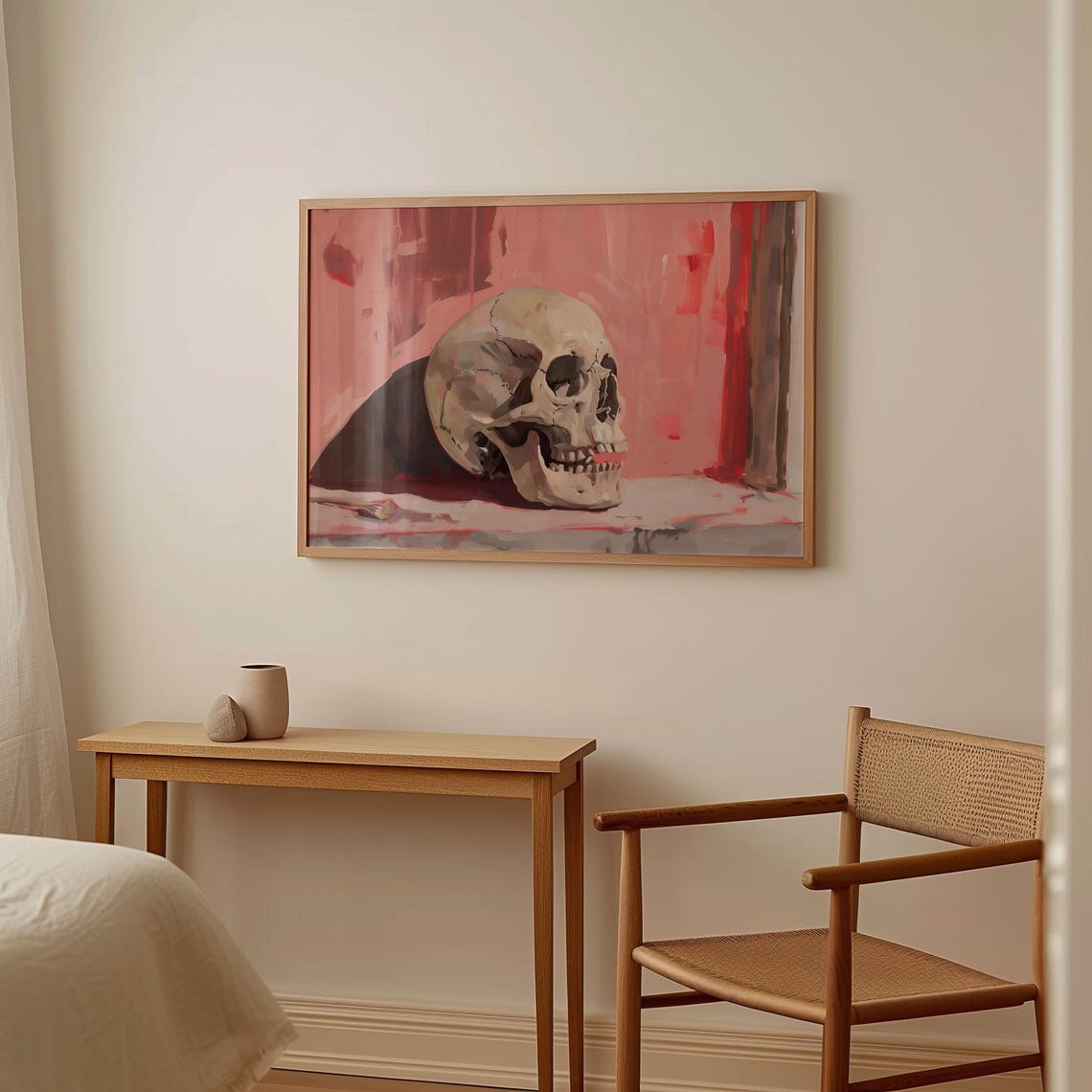 Colorful Skull Still Life Painting Pink Background Gothic Decor Poster - Image 2