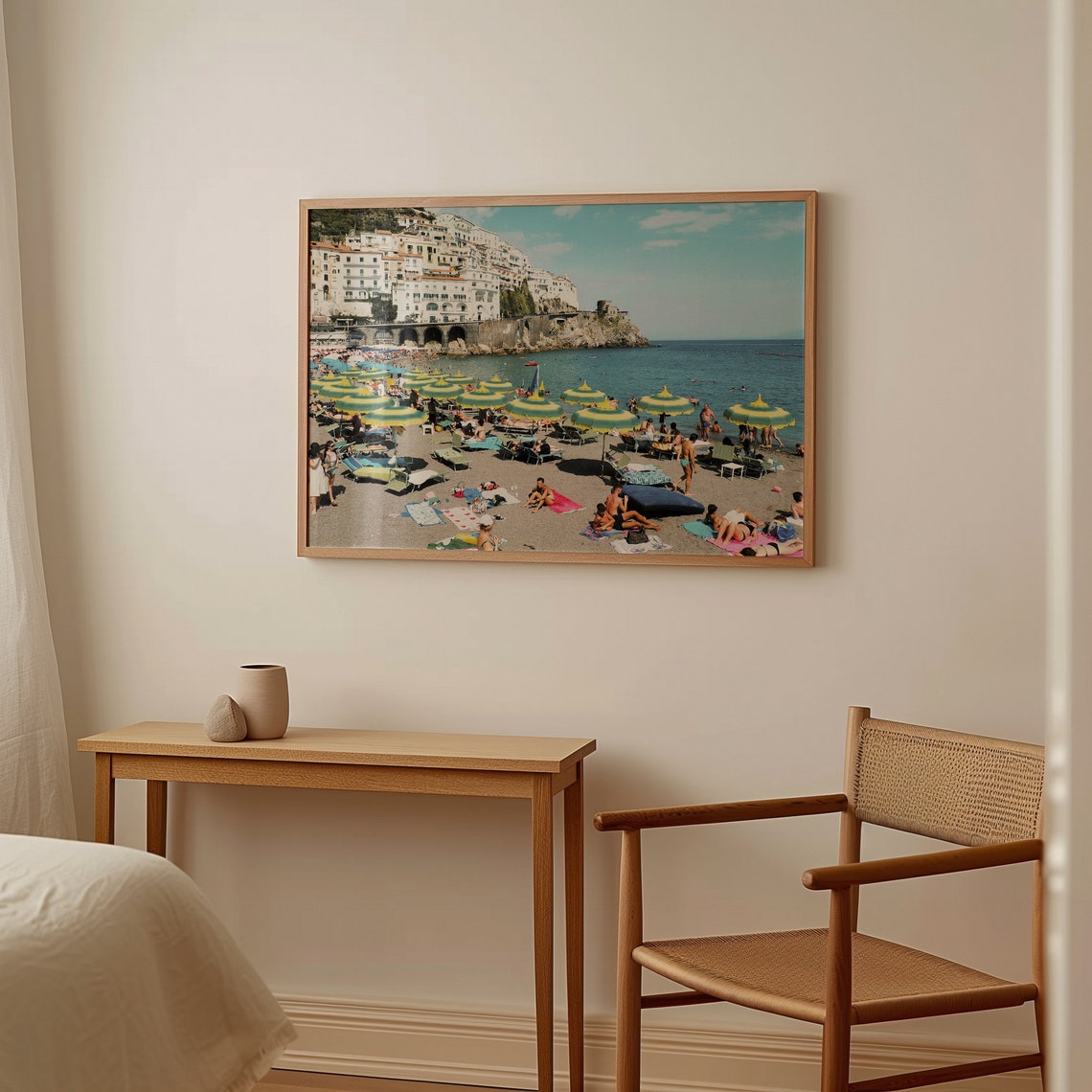 Positano Arienzo Beach Colorful Umbrellas Cliffside Town View Poster - Image 2