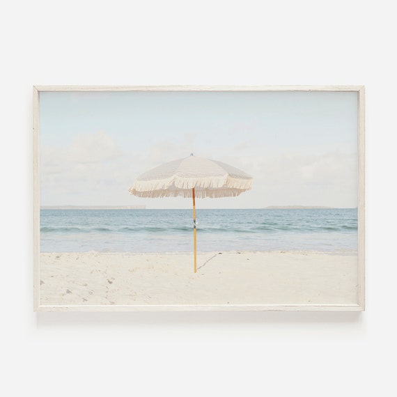 Beige Beach Umbrella Neutral Beach Photography Art Print