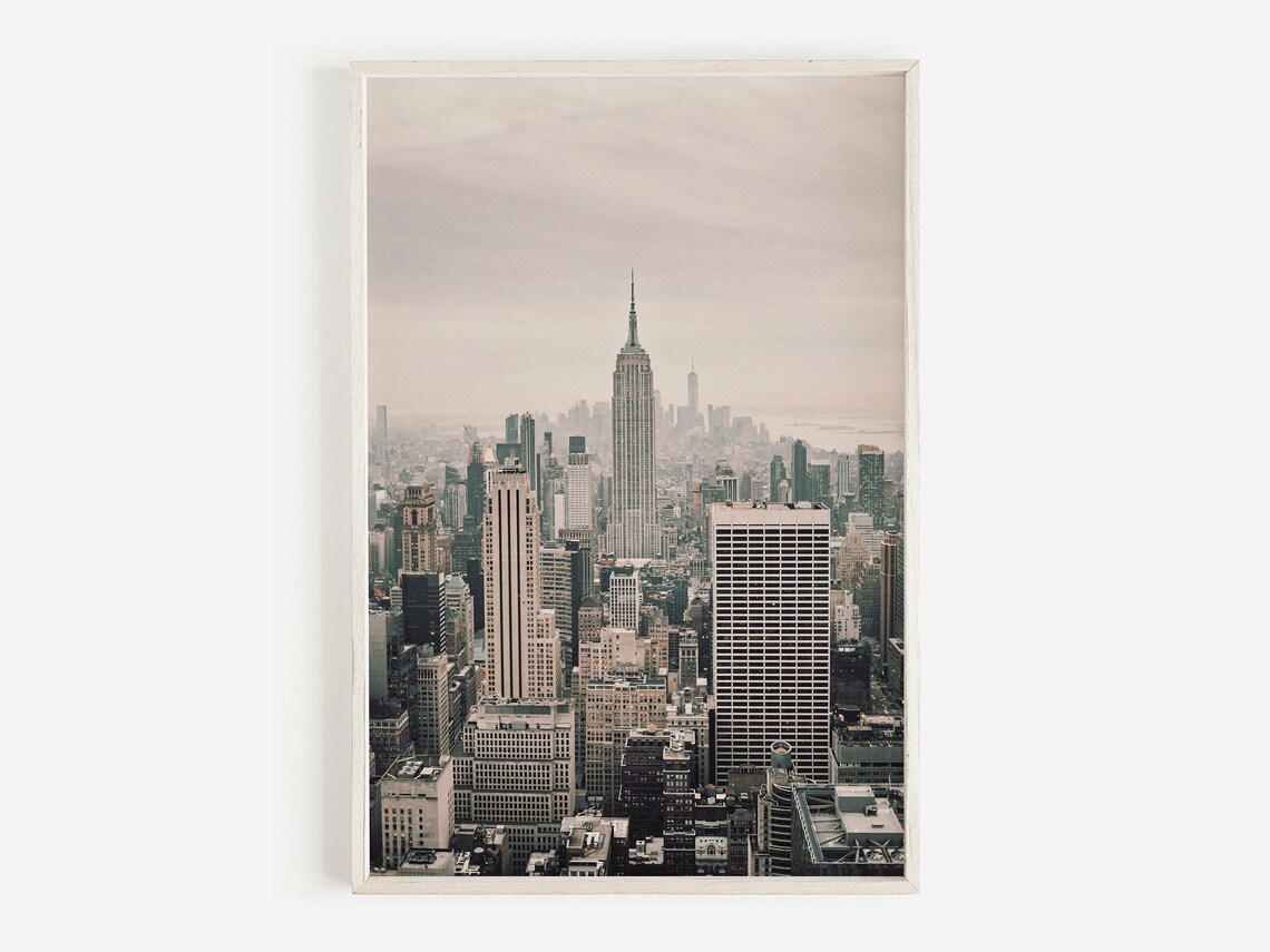 New York City Empire State Building Hazy Skyline View Travel Poster