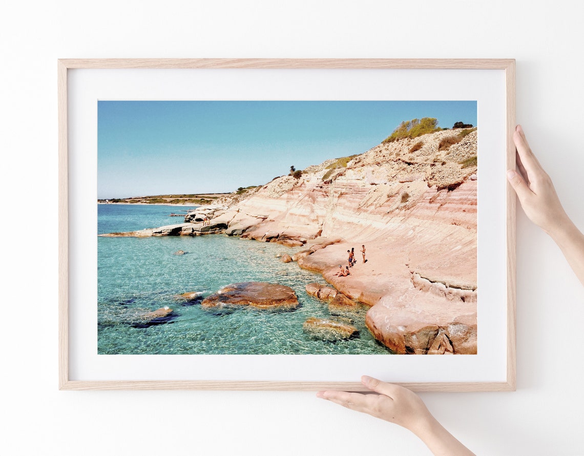Sardinia Italy Pink Layered Cliff Coast Turquoise Sea Travel Poster - Image 2