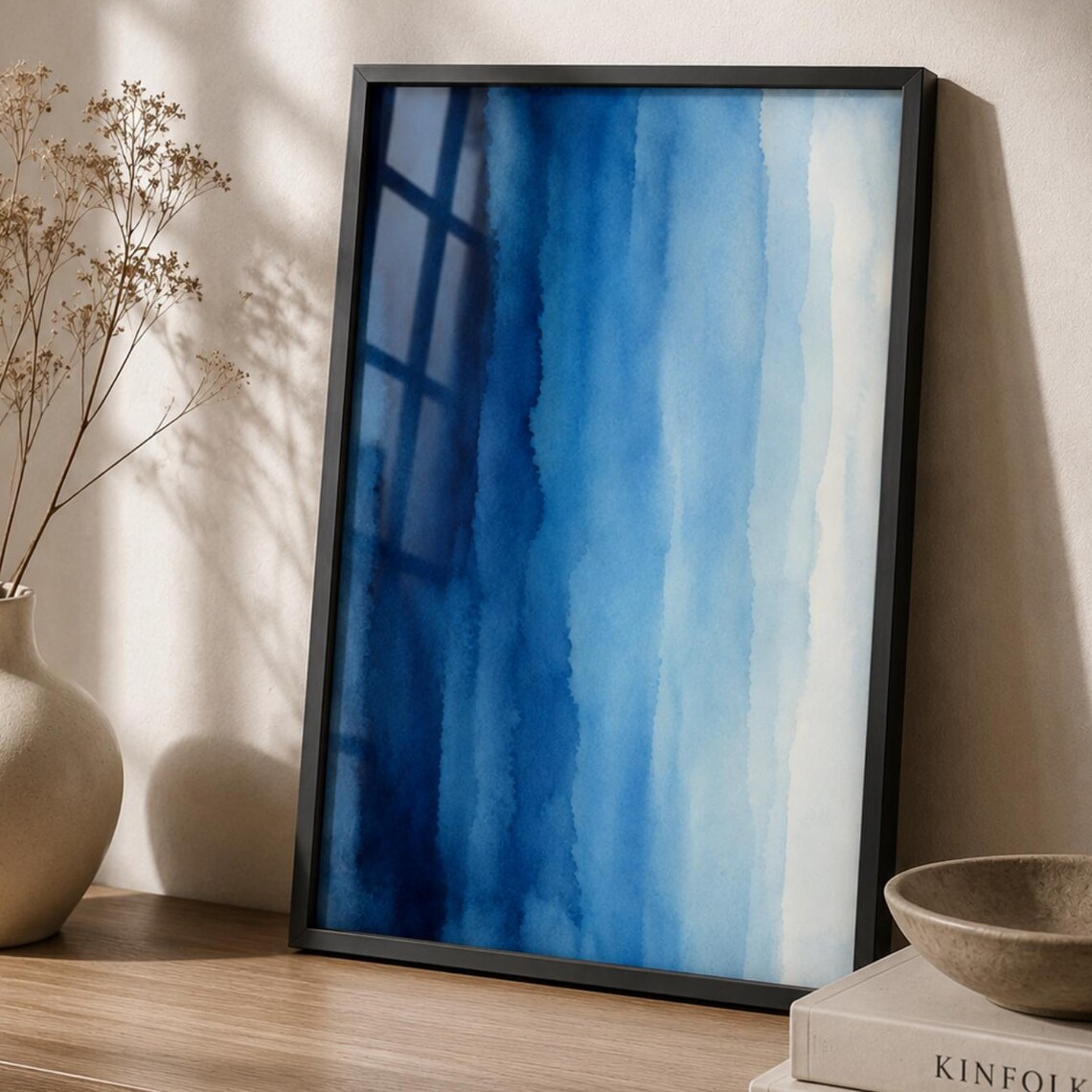 Abstract Blue Watercolor, Minimalist Coastal Art Print