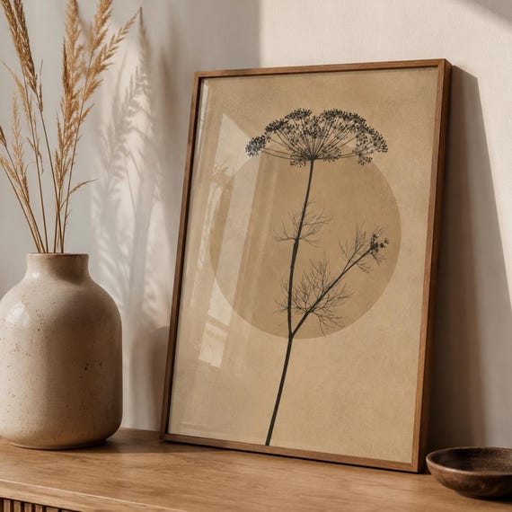 Botanical Wall Art Print Neutral Wildflower Poster Minimalist Beige Nature Decor Scandinavian Boho Living Room Artwork