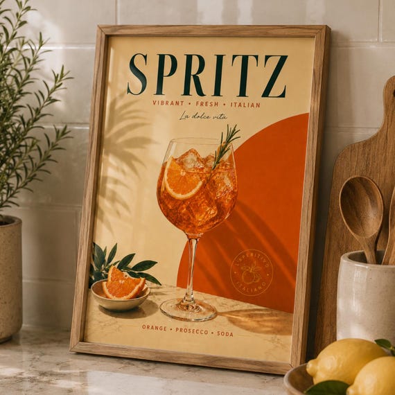 Spritz Cocktail Wall Art Print Italian Aperitivo Poster Aperol Inspired Kitchen Decor Bar Cart La Dolce Vita Gift