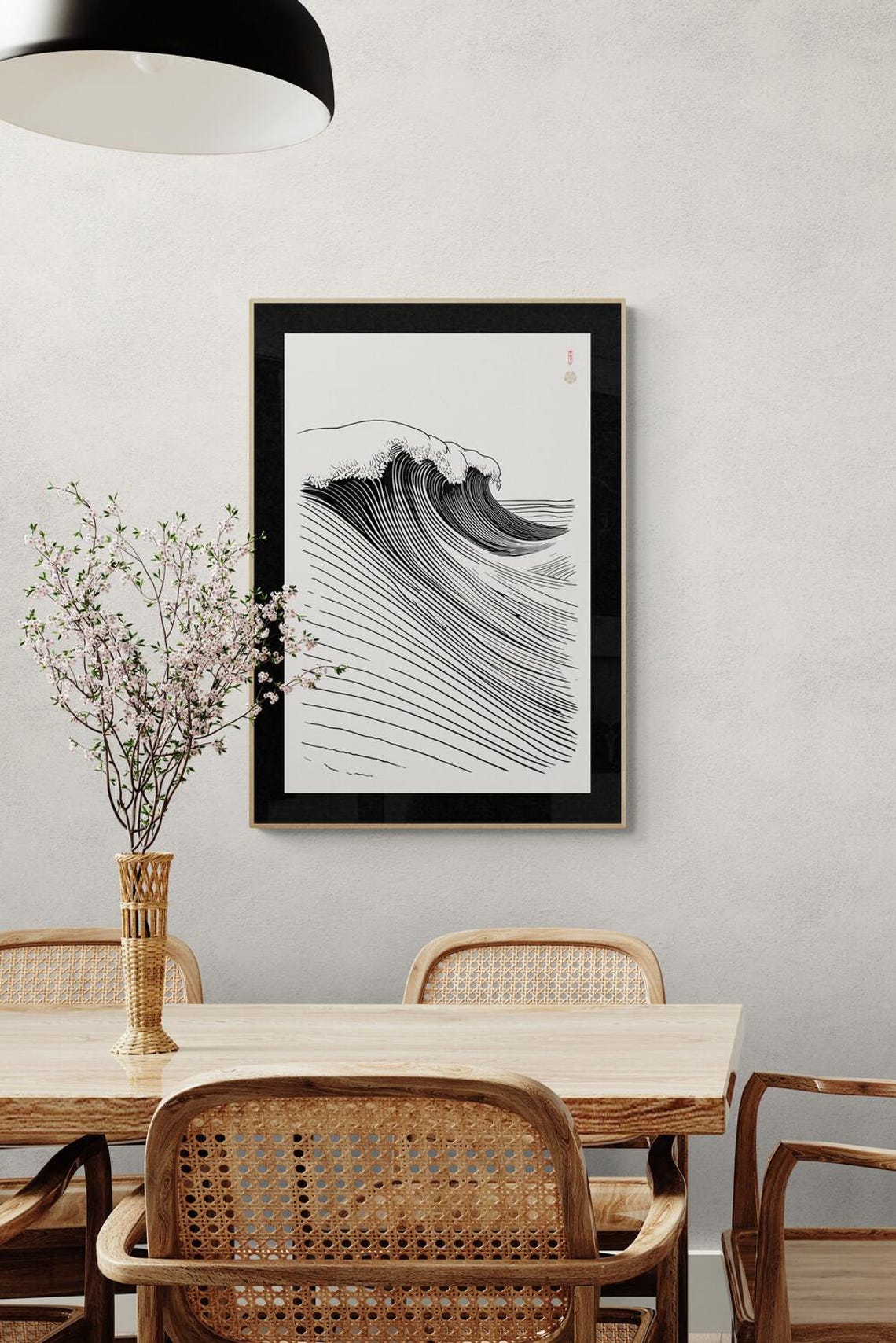 Japanese Ocean Wave Line Art Minimalist Ukiyo e Style Poster - Image 3