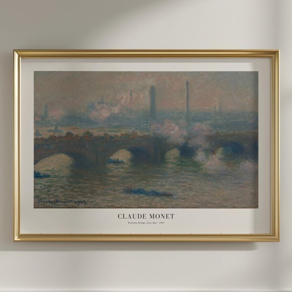 Claude Monet Waterloo Bridge, Moody Vintage Art Print