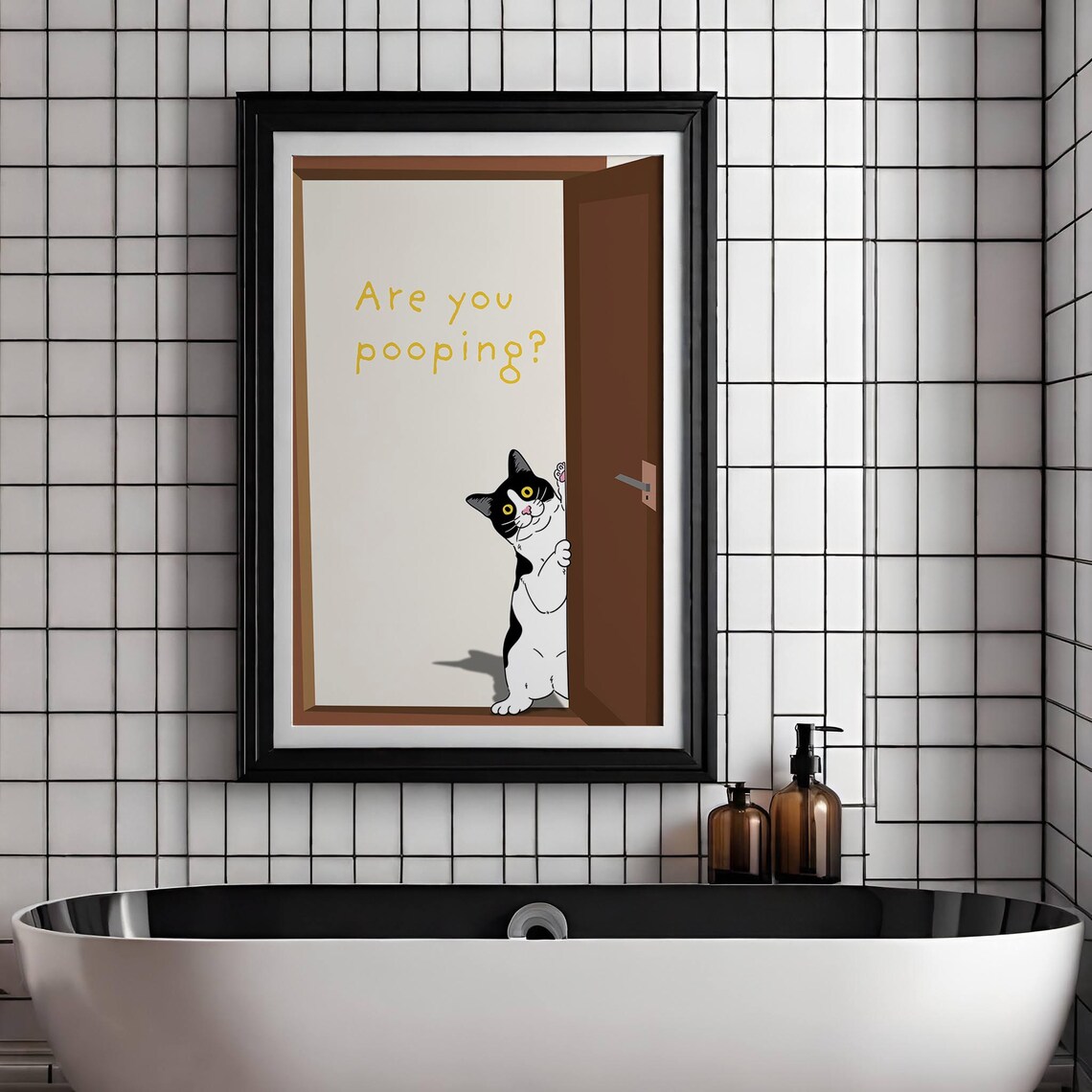 Are You Pooping Funny Cat Bathroom Door Peek Trendy Quote Wall Poster - Image 4