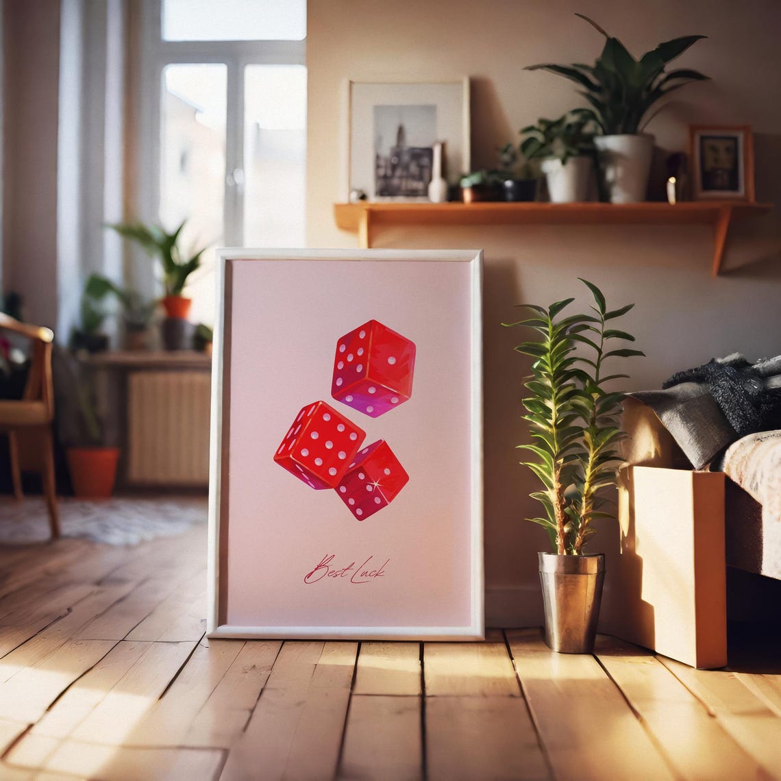 Best Luck Red Dice Illustration Retro Casino Lucky Dorm Wall Art Print