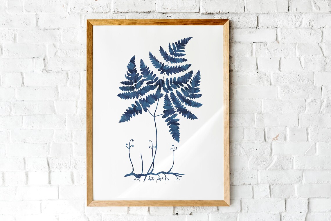 Indigo Blue Fern Roots Botanical Watercolor Minimalist Poster - Image 3