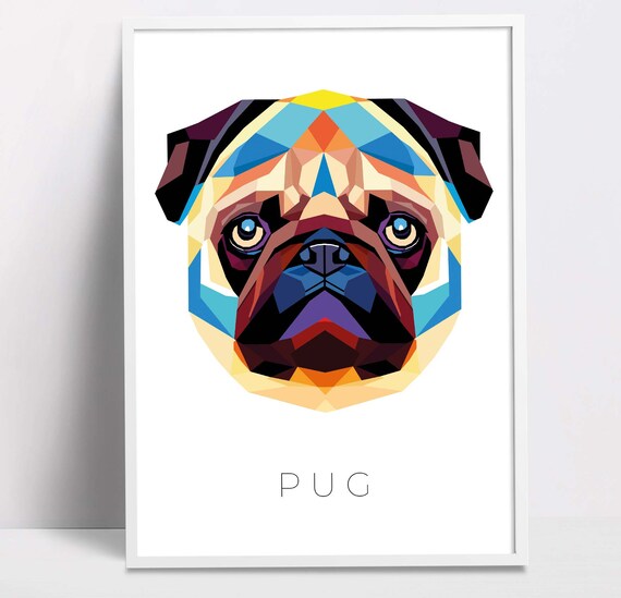 Pug Geometric Pop Art Print Pet Dog Wall Art Prints Printable Wall Art Dog Poster Print Art