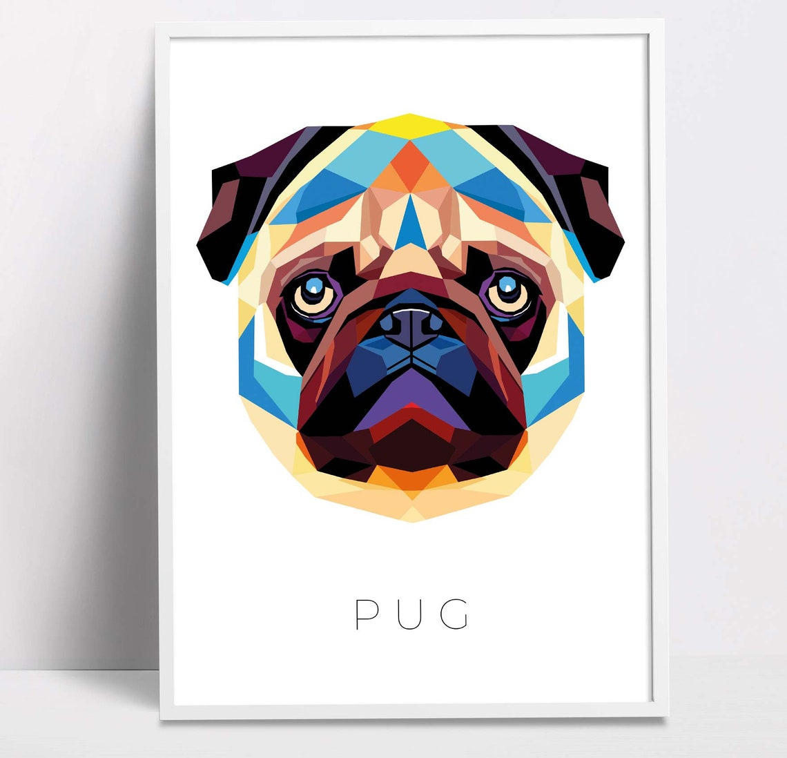Adorable Pug Geometric Pop Art Wrinkled Dog Portrait Wall Art