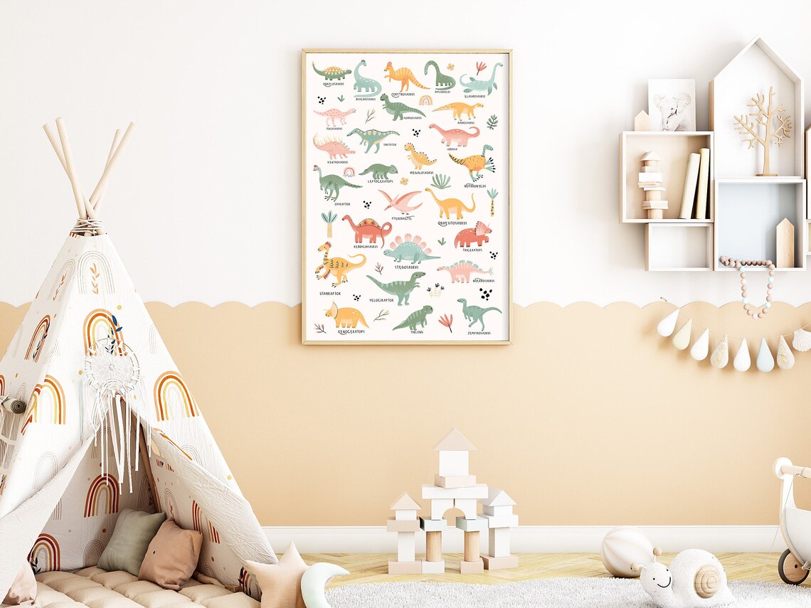 Dinosaur Alphabet Nursery Watercolor Poster - Image 3
