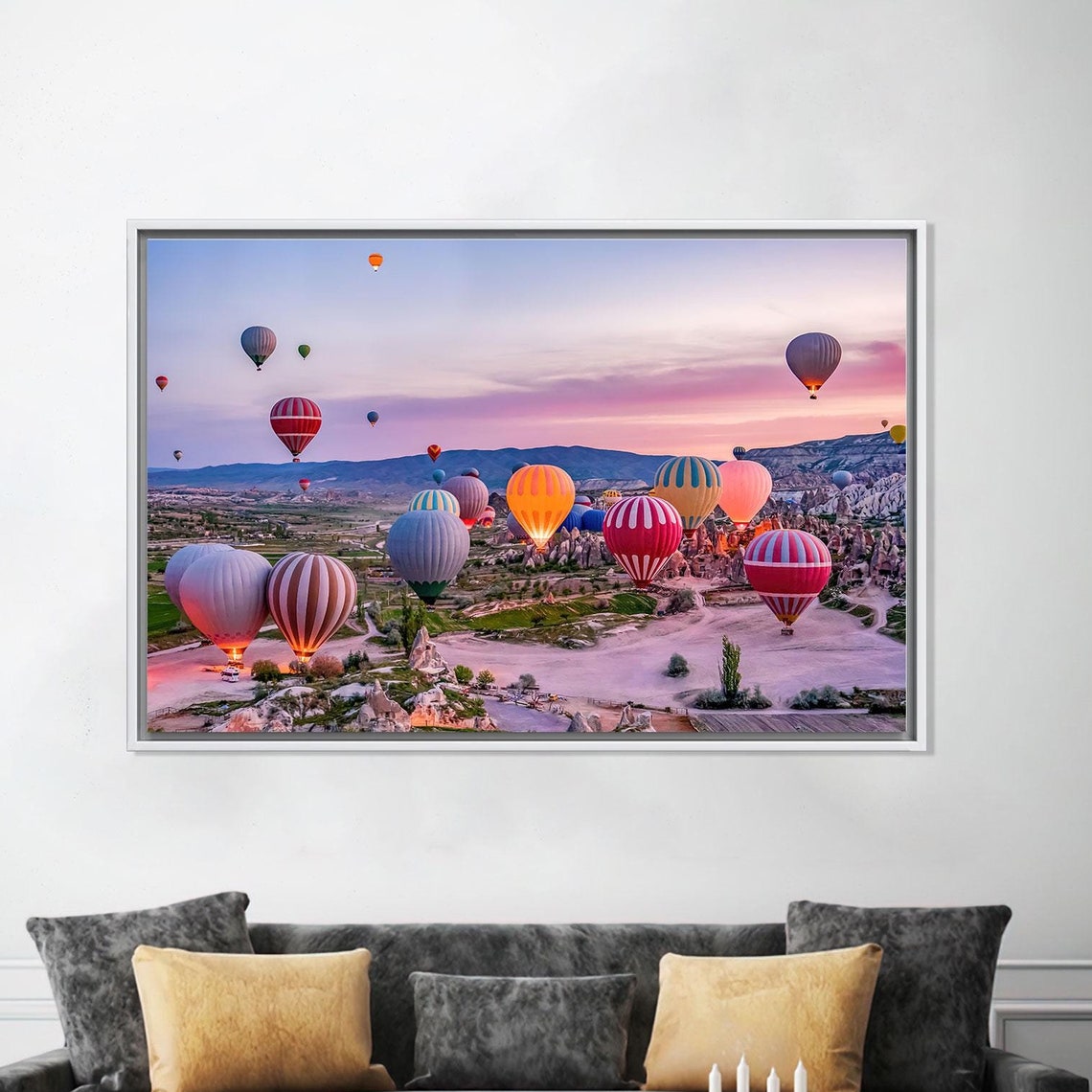 Cappadocia Turkey Sunrise Hot Air Balloon Valley Scene Poster