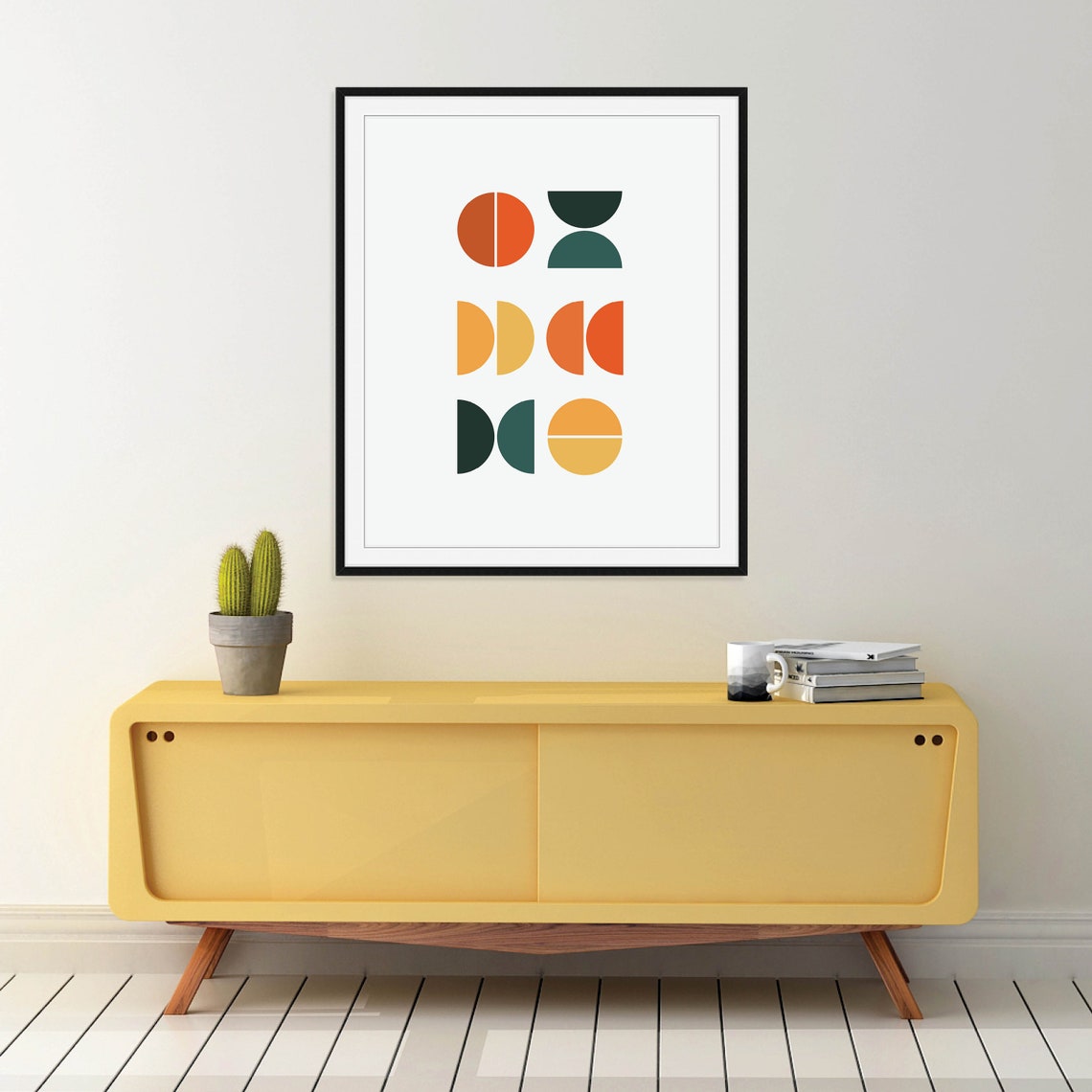 Mid Century Modern Geometric Half Circle Retro Abstract Wall Art - Image 2